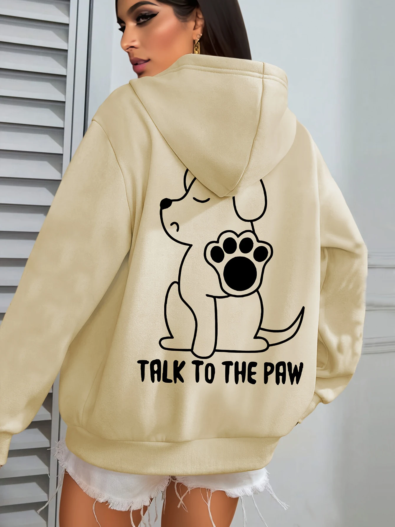 Dog Pattern Hoodies Talk To The Paw Letter Cotton Back Print Hoody Spring Fall Kids Adults Cute Pullover Loose Casual Sweatshirt