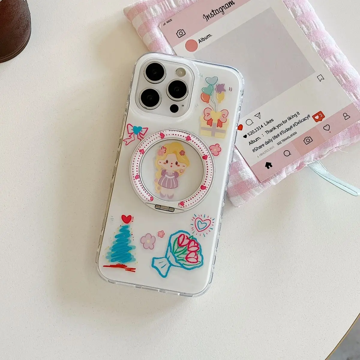 INS الكرتون لطيف الأرجواني فستان فتاة صغيرة بالتنقيط الغراء محور نقطة جراب هاتف آيفون 17 برو ماكس 14 15 16 برو ماكس مكافحة سقوط غطاء #1