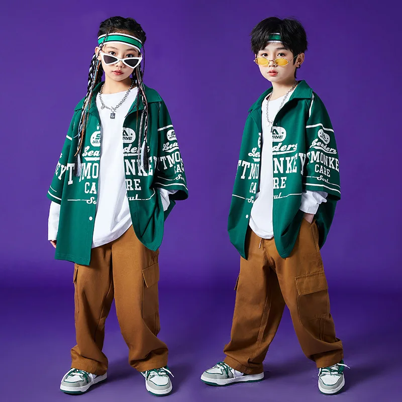 

Boys Hip Hop Cool Shirt Jacket Girls Baggy Pants Outfit Children Street Dance Kids Streetwear Costume Teenager Sportwear 4-16 Y