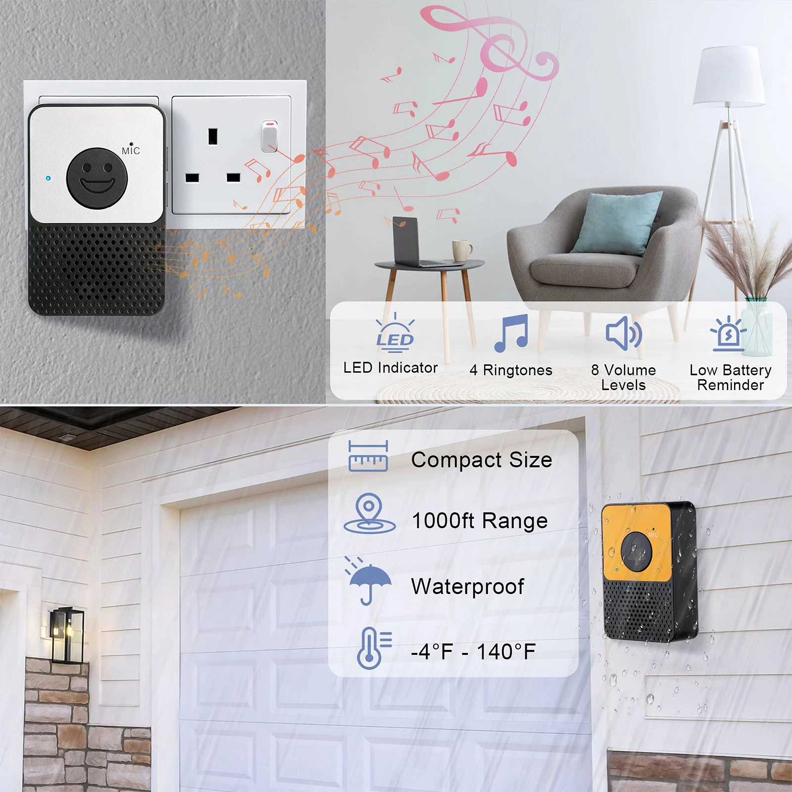 

Wireless Voice Intercom Doorbell 8 Level Volume & LED Flash 2-Way Wireless Intercom Doorbell System for Home Indoor Outdoor