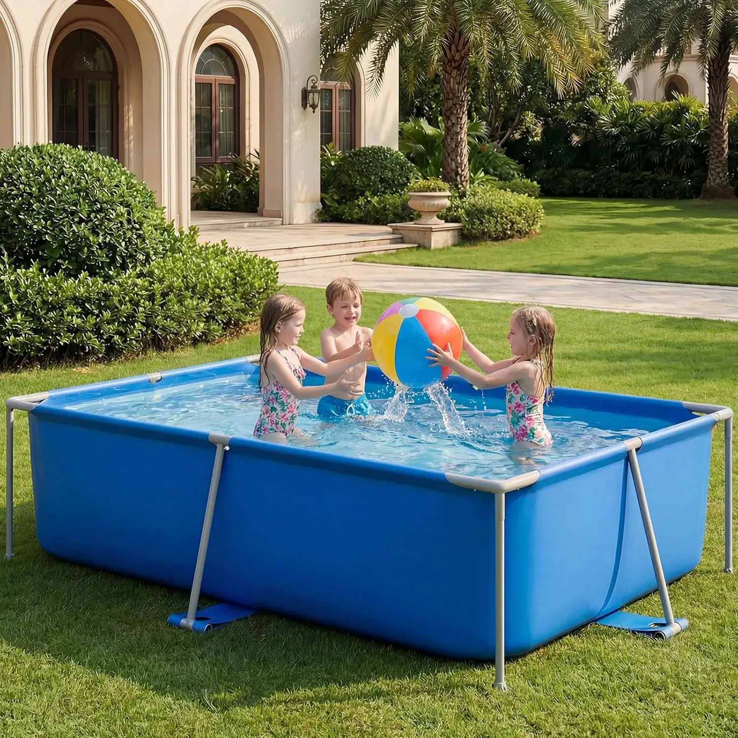 

8' X 6' X 23'' Metal Frame Swimming Pool for Family, Rectangle Above Ground Pool for Adults & Kids, Easy Setup for Outdoor, Back