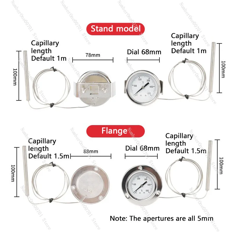 

Промышленный термометр для печей из нержавеющей стали 304, высокотемпературный капиллярный термометр с датчиком давления