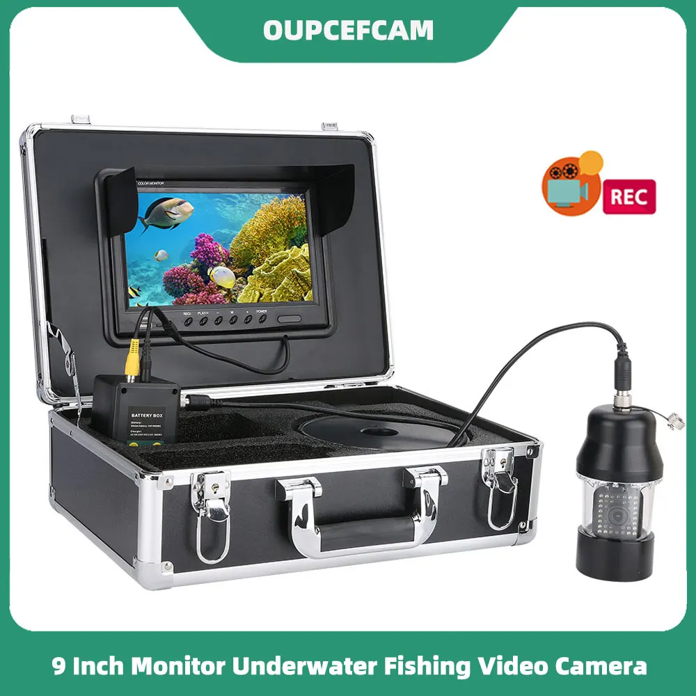 9 Inch DVR Recorder  20/50/100m Underwater Fishing Video Camera Fish Finder IP68 Waterproof 38 LEDs 360 Degree Rotating Camera