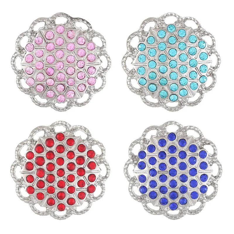 New Beauty Colorful Rhinestone Round rotated style Flower Daisy Sunflower 18MM snap buttons fit DIY snap bracelet jewelry