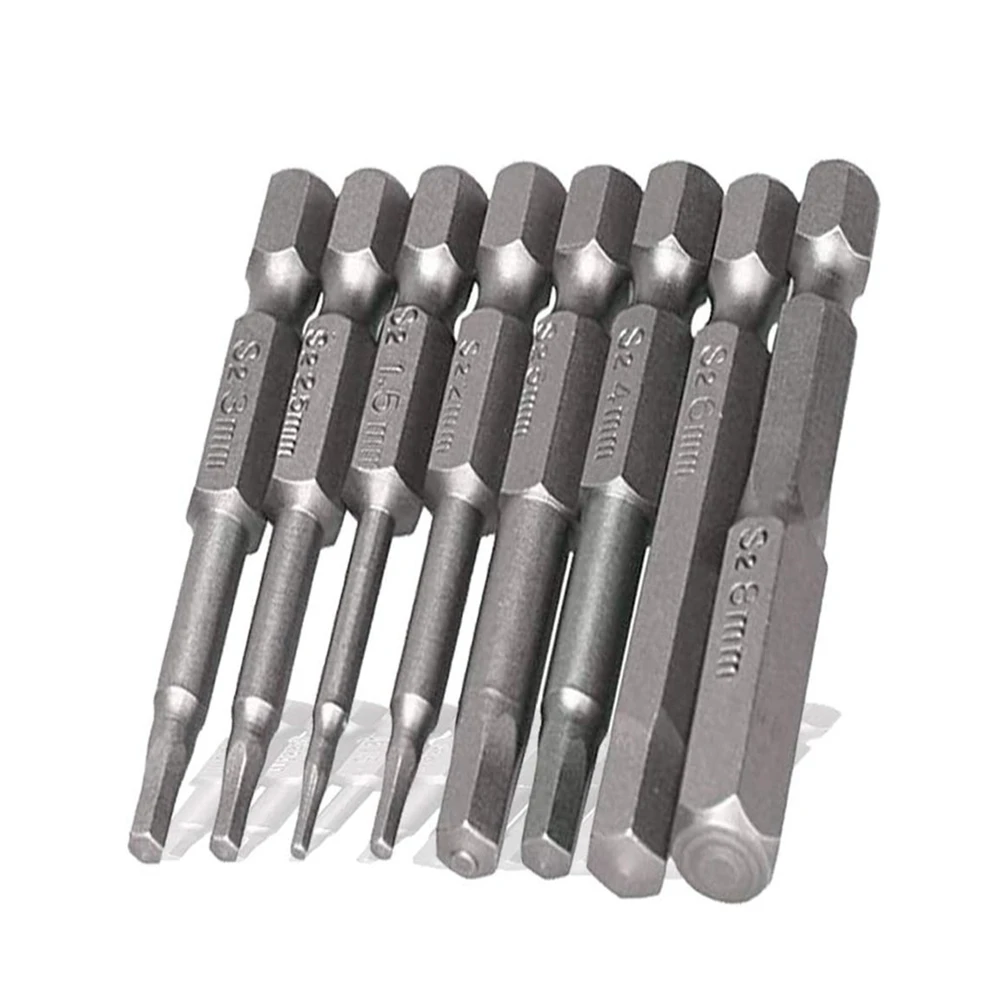 8Pcs 50mm 1/4 Inch Hex Shank Magnetic Hex Head Screwdriver Bits 1.5mm 2mm 2.5mm 3mm 4mm 5mm 6mm 8mm