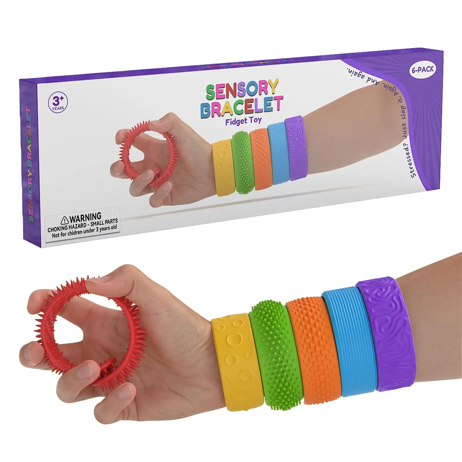 Fidget Slap Bracelets Sensory Slap Fidget Bracelet Bands 6 Pieces Students Wearable Silicone Wristbands Elastic For Home