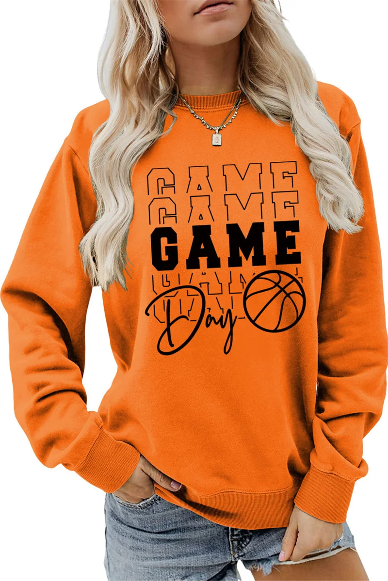 New cotton autumn women's game game game day ball letter print fashion all casual round neck long sleeve loose shirt