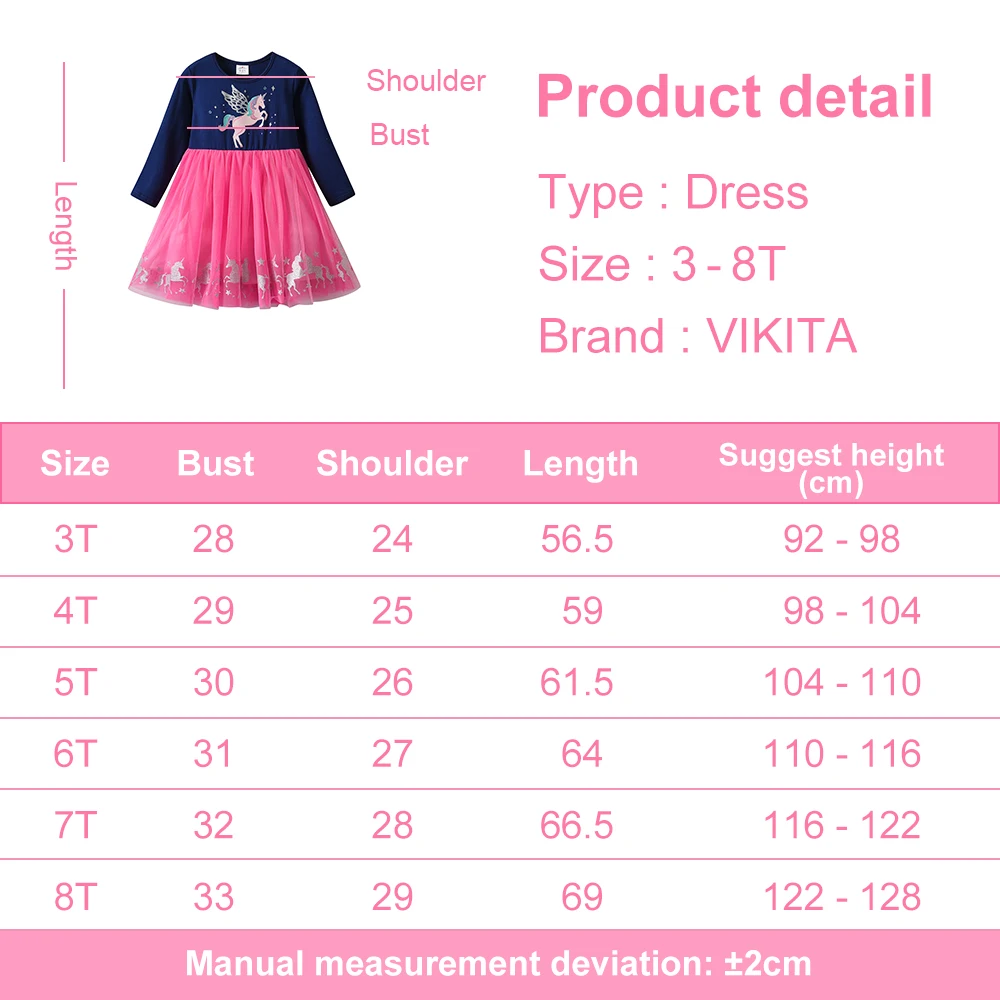 VIKITA Girls Princess Dress for Kids Baby Girls Tutu Dresses Children Party Gown Kids Christmas Clothes Vestidos Cute pattern