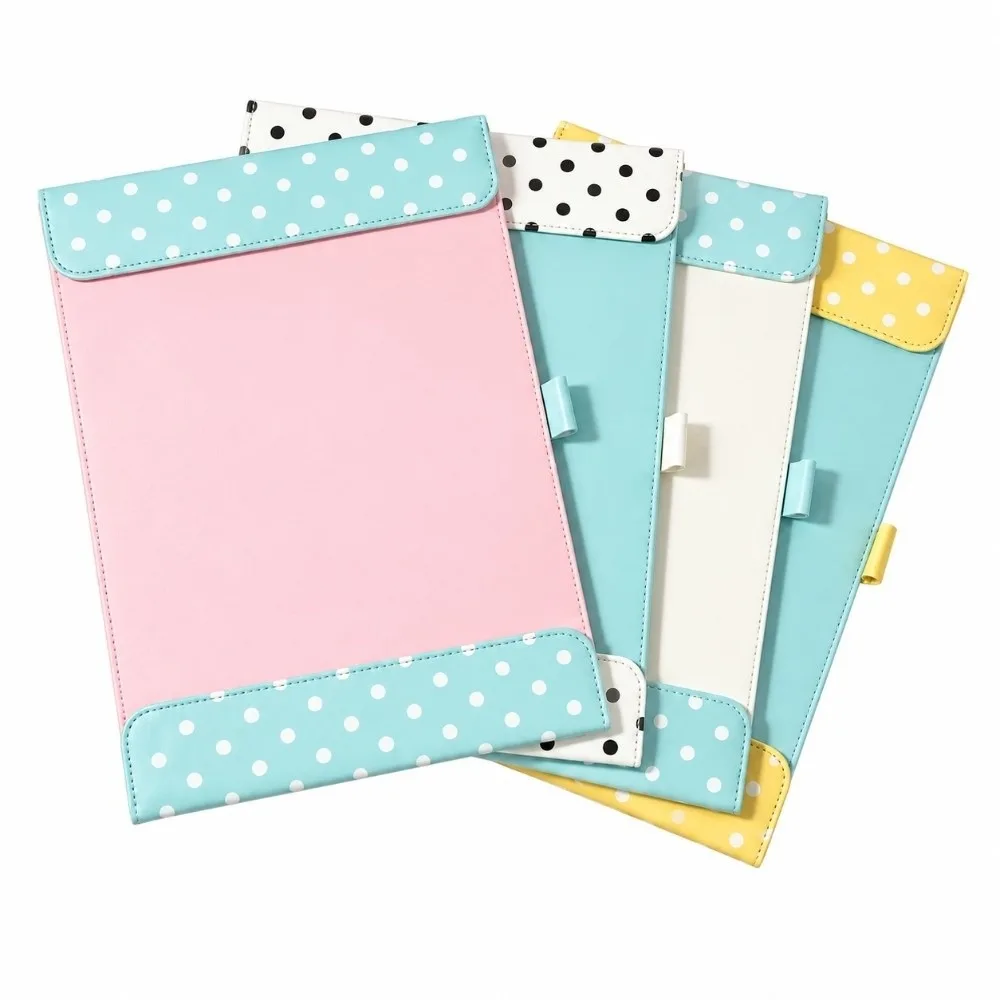 PU Leather A4 Magnetic Folder Color-blocking Polka Dot Pattern Document Holder Exam Paper Organizer School Office Supplies 4