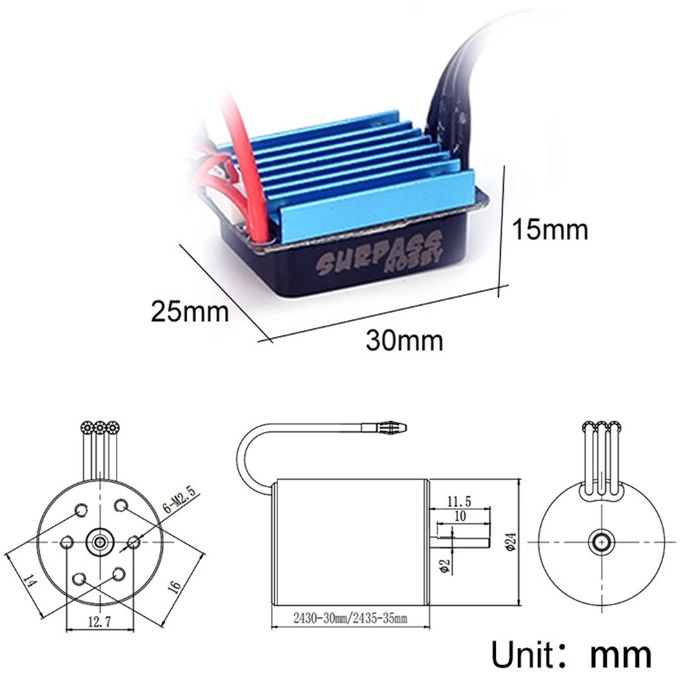 Surpass Hobby 2430 8200KV 7200KV 5800KV Motor& 25A Brushless ESC for 1/18 1/16 HSP Redcat Traxxas HPI Tamiya RC Car