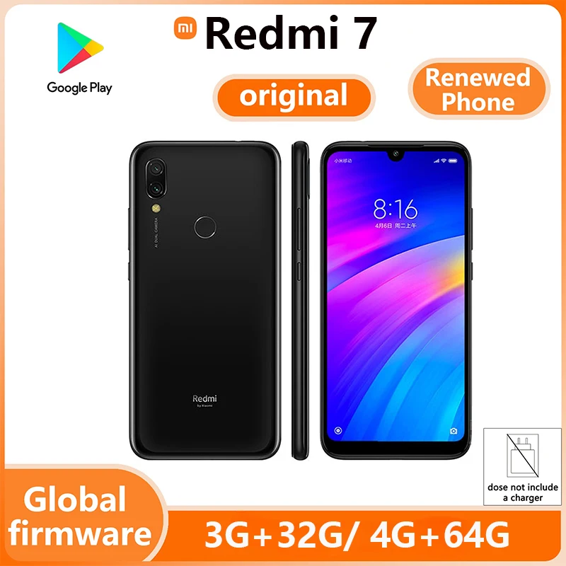 Original Xiaomi Redmi 7 Mobile Phones 4GB 64GB Global Version Google Play Android Cell Phone Fingerprint No Charger Used Phone