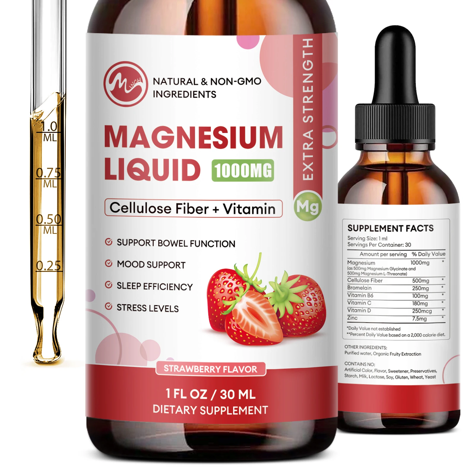 Magnesium Glycinate Liquid Drop,  Vegan Non-GMO Complex Supplement Promotes Nerv,Relaxation,Muscle,Sleep Support 30Ml