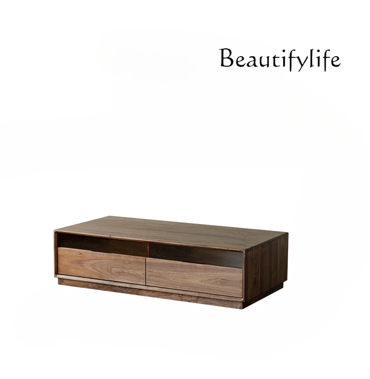 

North America Black Walnut Wooden Tea Table TV Cabinet Unit Glass Solid Wood Tea Table Coffee Low Table