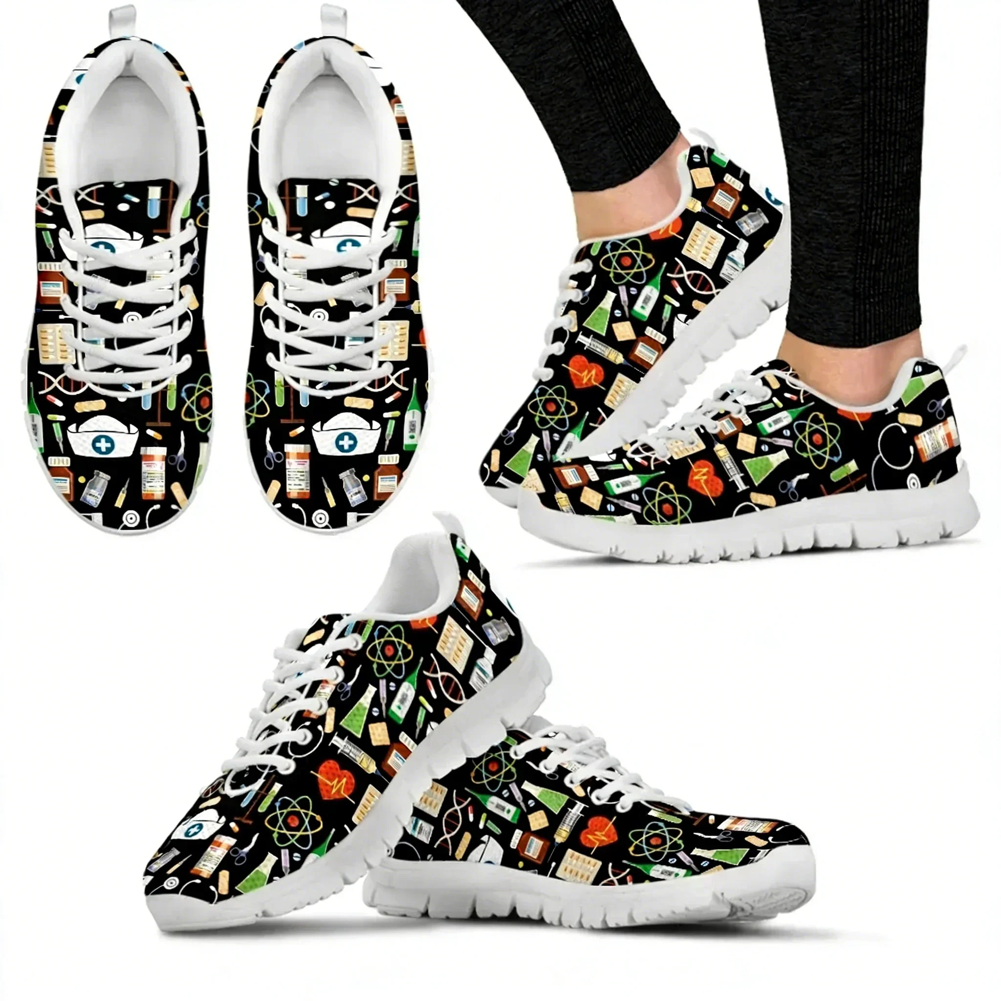 White Nursing Shoes For Women First Aid/medical Printed Comfortable Sneakers Lace-up Shoes Footwear Zapatos