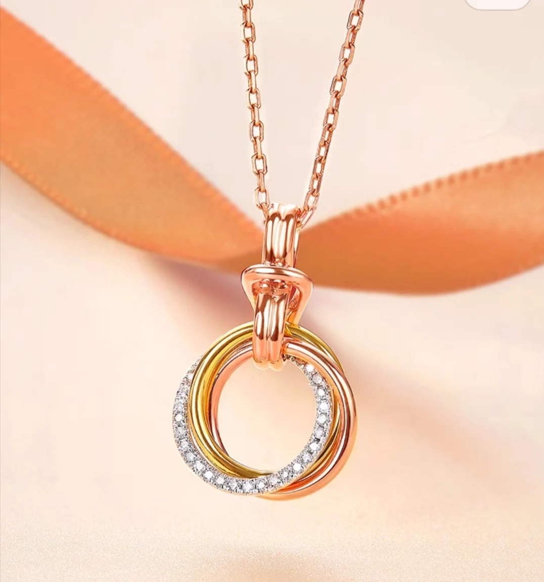 

Solid silver S925 women's jewelry with double circle surround design necklace for best friends' wedding gifts