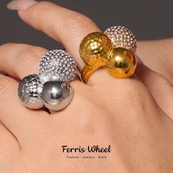 Women Stainless Steel Bubble Rings Zircon Inlaid Gold Plated Waterproof Luxury Ring Charm Texture Jewelry Gift Wholesale