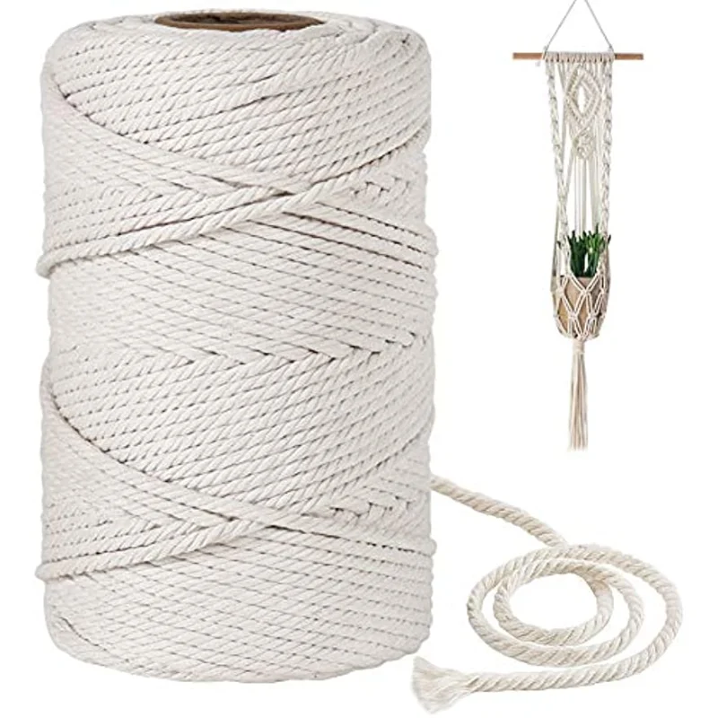 Macrame Cord 1/2/3/4/5/6mm 100m 100% Natural Cotton Cord Decorative Cotton Craft Cord for Wall Hangings Tapestry Plant Hangers