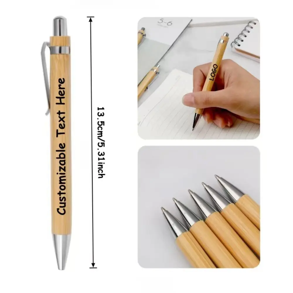 24/35PCS Custom Logo Bamboo Pen Personalized Ballpoint Pens Office Supplies Wedding Gift Favors For Guest Baby Shower Decoration