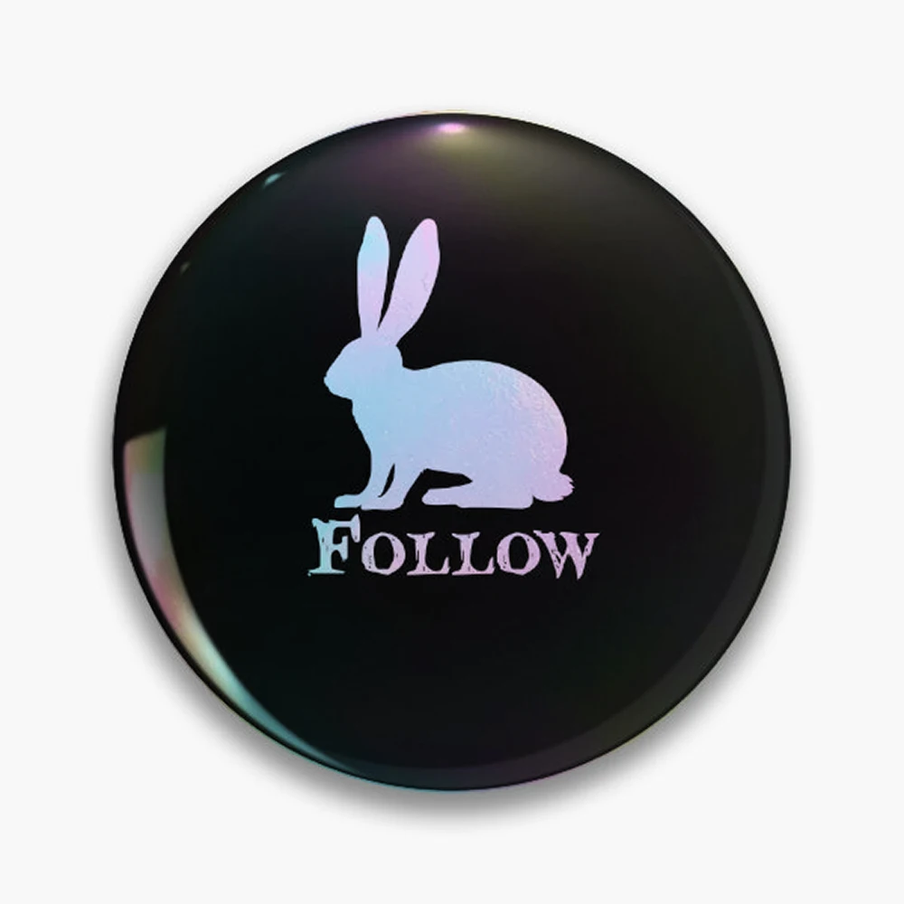 Follow The White Rabbit Pin Holographic Star Heart Pin Brooches Laminated Button Fashion Accessory