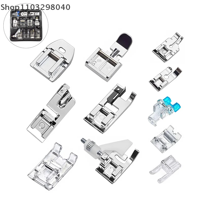 

Набор прижимных лапок из 11 предметов для швейных машин с низким хвостовиком, с упорной лапой и невидимой лапой на молнии.