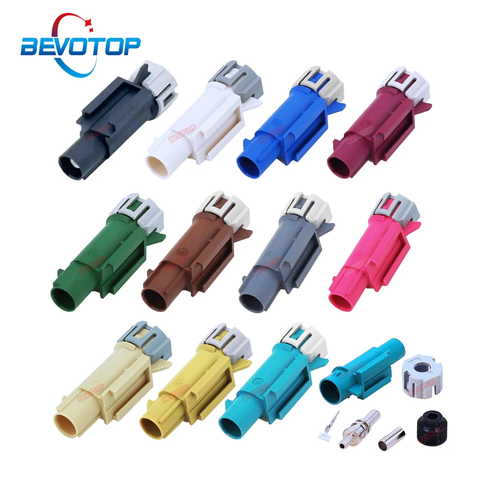 10PCS/LOT Waterproof Fakra A/B/C/D/F/G/H/I/K/Z Male Plug Connector for RG316 RG174 LMR100 RF Coaxial Cable BEVOTOP Auto Cable