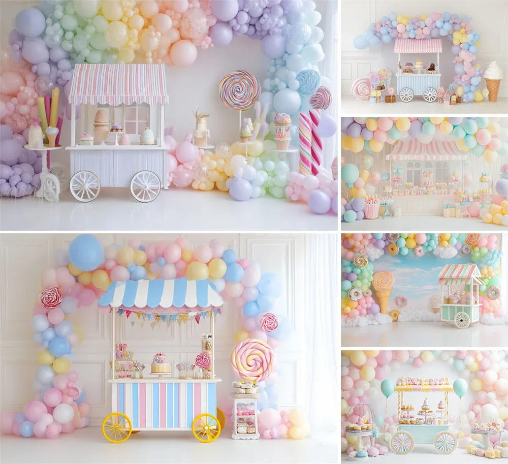 

Фон для фотосъемки: воздушный шар, цветы, синяя арка, детский день рождения, портретный декор, фотостудия