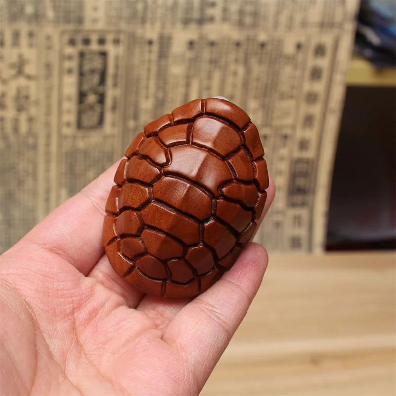 Thunder-struck Wood Tortoise Shell Handheld Ornament, Carved Lucky Turtle DIY Pendant Charms Wooden Amulet
