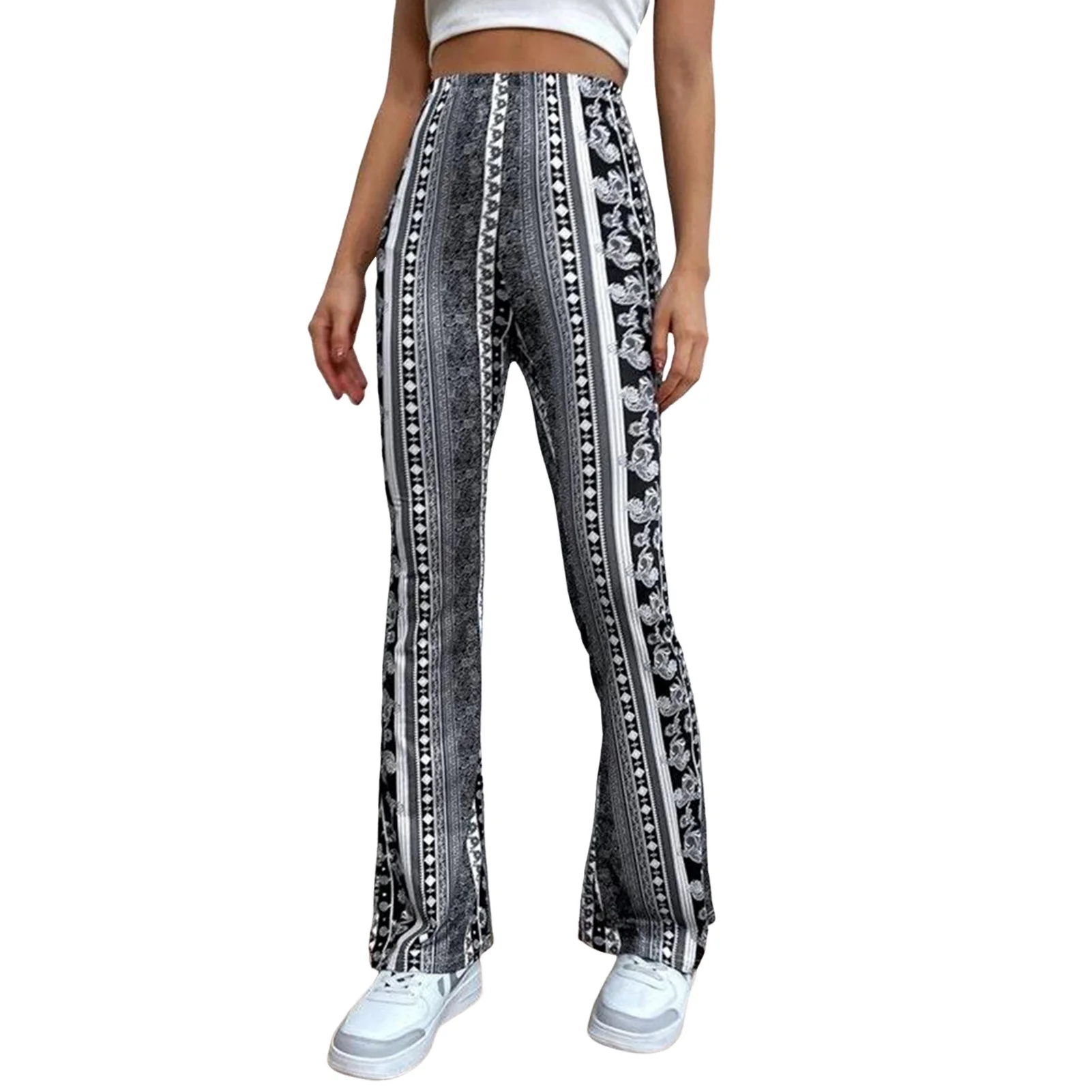 Vintage Printed Flared Pants Slimming Durable Soft Touch Sexy Skinny Flared Pants for Sports Running Dancing