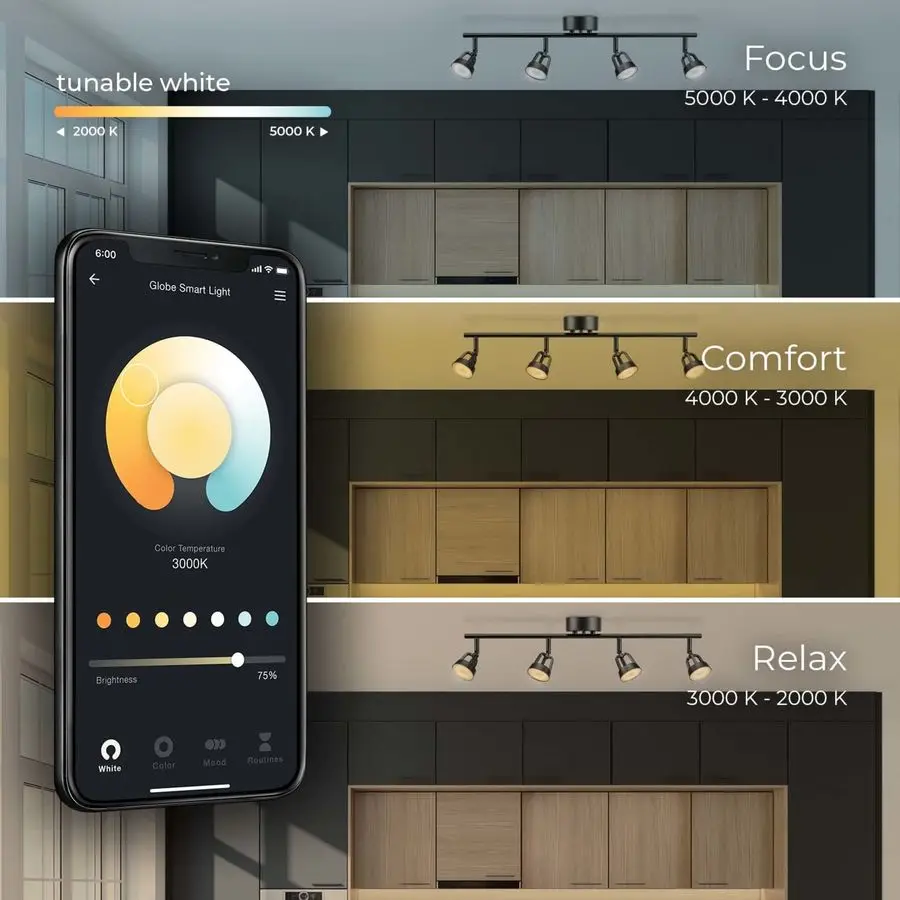 Électrique 57503 WiFi Smart 4Light 28W LED éclairage sur rail, noir mat, aucun hub requis, activé par la voix, RVB à changement multicolore,