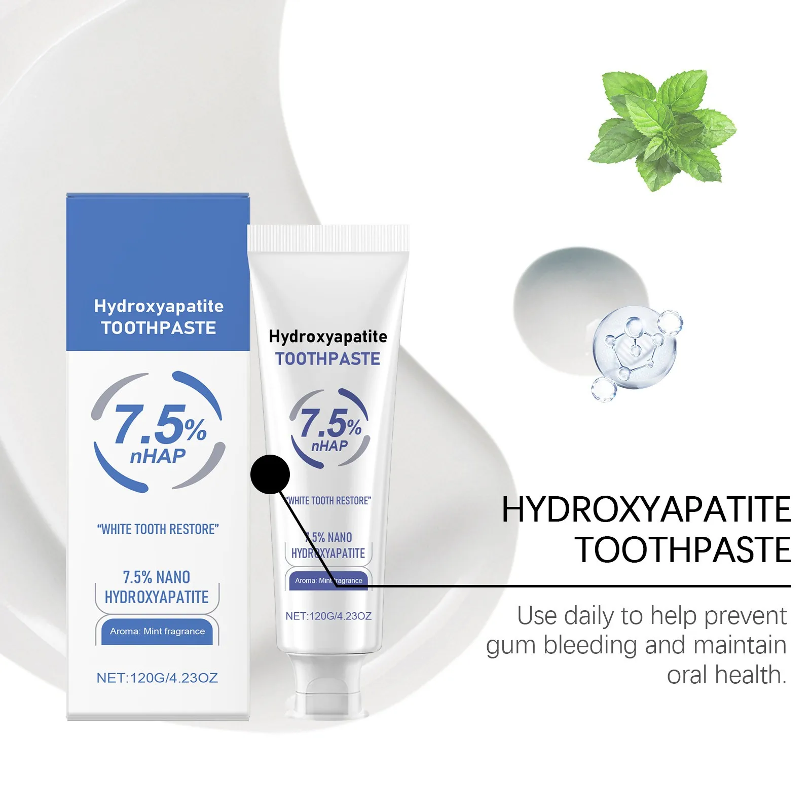 

Hydroxyapatite Toothpaste Whitening Toothpaste,Fresh,Breath,Toothpaste,Stain Removal,effectively clean mouth,Complete Tooth Care