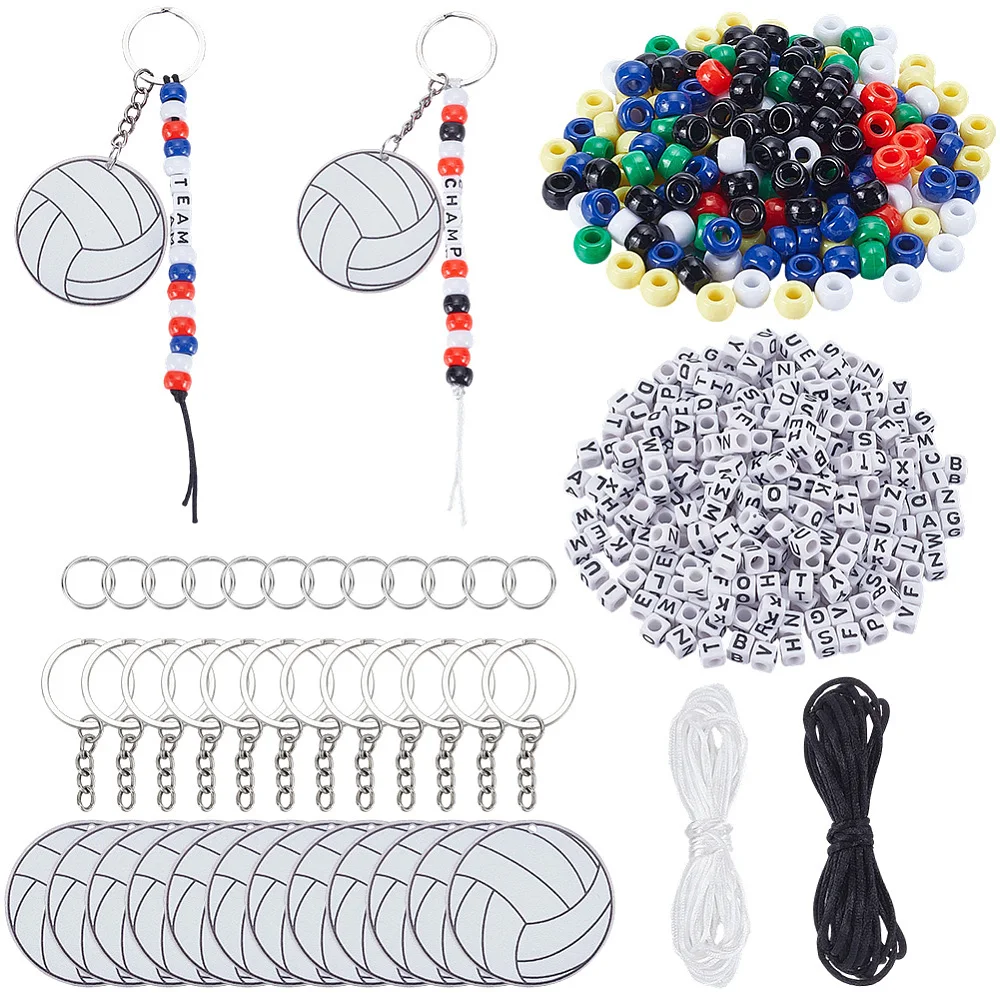 538Pcs Volleyball Keychain Making Kit DIY Volleyball Bead Key Chain Craft Adjustable Sport Letter Bead Charm Sport Theme Party