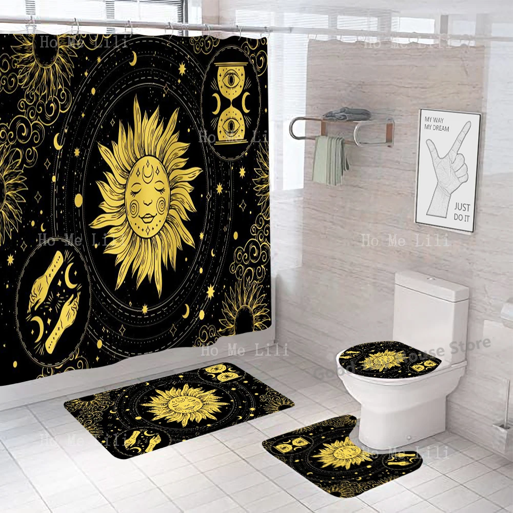Shower Curtain Set Luxury Black And Gold Polyester Fabric Washable Shower Curtain 3d Marble Toilet Cover Bathroom Accessories Se