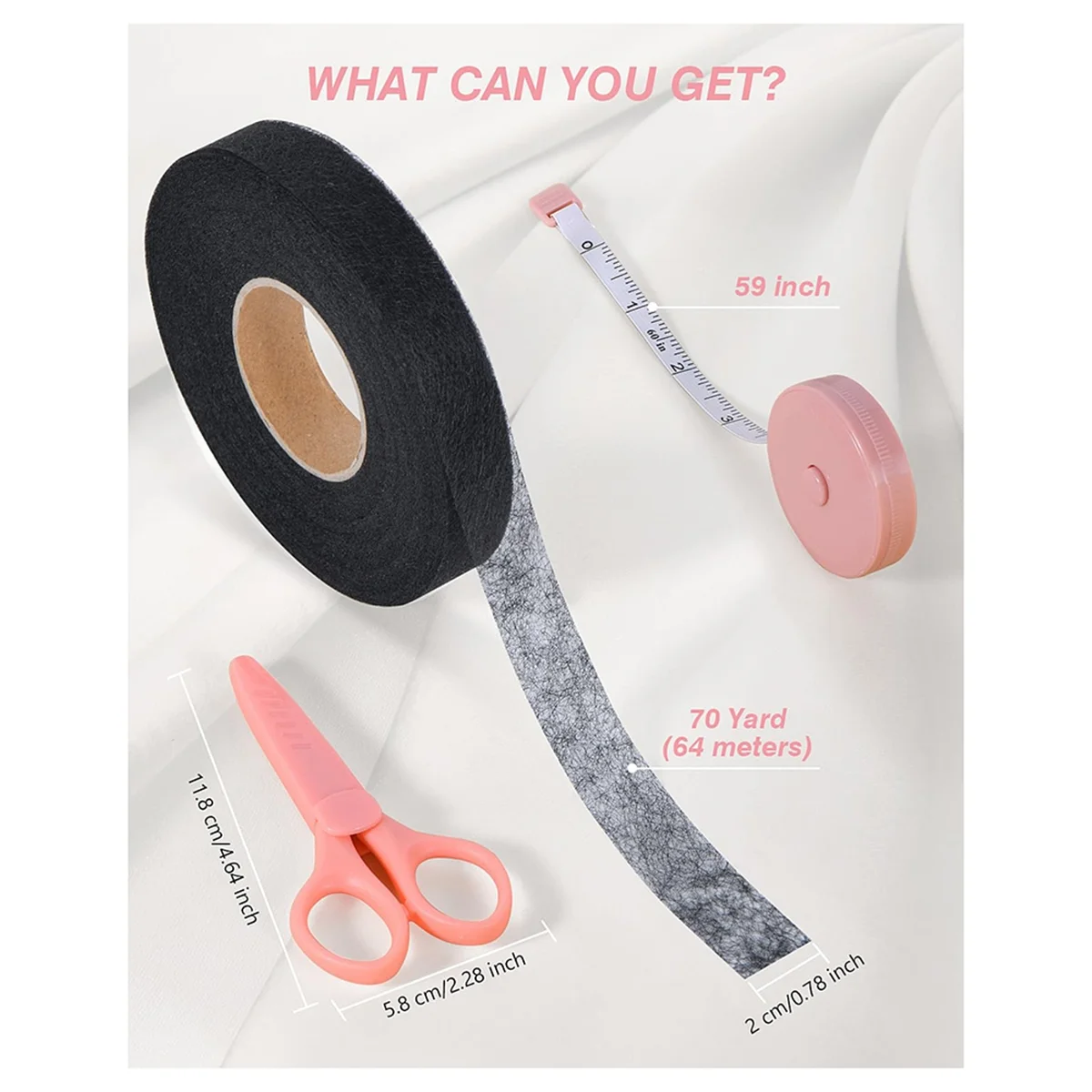 ABXK Hem Tape - 3/4 INCH X 70 Yards - No Sew Iron-on Hemming FabricTape Adhesive with Scissors&Tape Measure - for Clothes A
