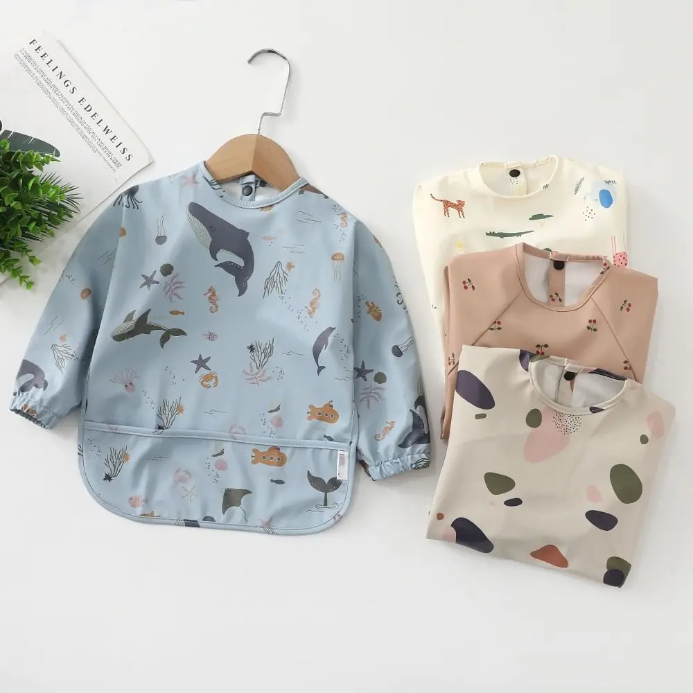 

Full Sleeve Mess Proof Baby Bib 6-54 Months Machine Washable Baby Smock Waterproof Adjustable Full Coverage Apron Eating