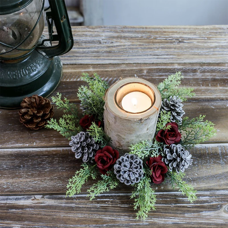 Christmas Candle Berry Wreath Eye-Catching Candle Holder Rings For Dinner Table Mantel Shelf Door Xmas Decoration