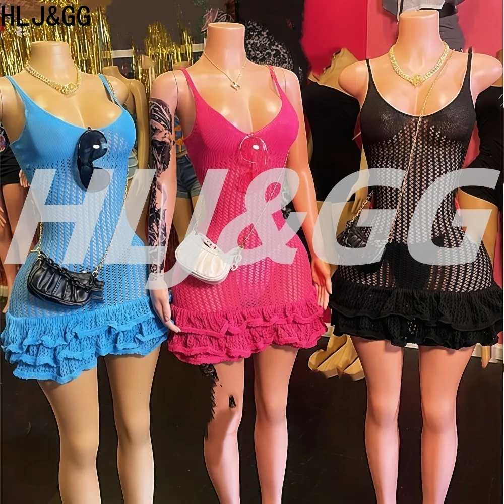

HLJ&GG Summer New Sexy Knit Bodycon Dress Women Spaghetti Strap Sleeveless Backless Dresses Female Streetwear Vestidos 2025