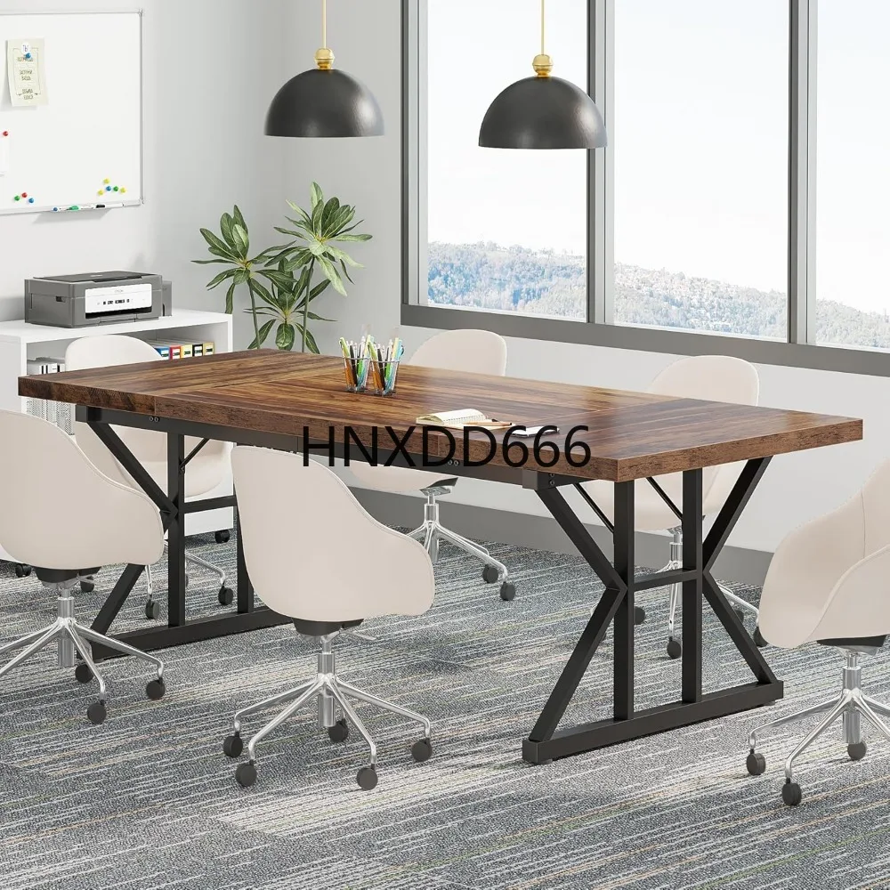 6FT Conference Table, 70.86 L x 31.49 W x 29.52 H Inches Rectangle Meeting Room Table, Rustic Wood Seminar Table Executive