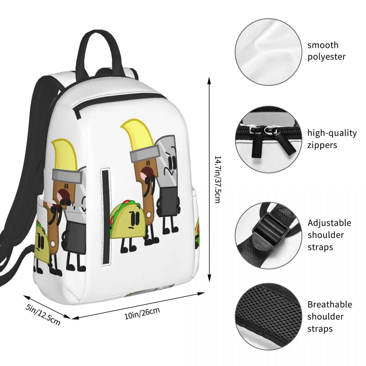 BFDI Inanimate Insanity , All Characters Backpack Student BookBag Children School Bag Laptop Shoulder Bags Men Women