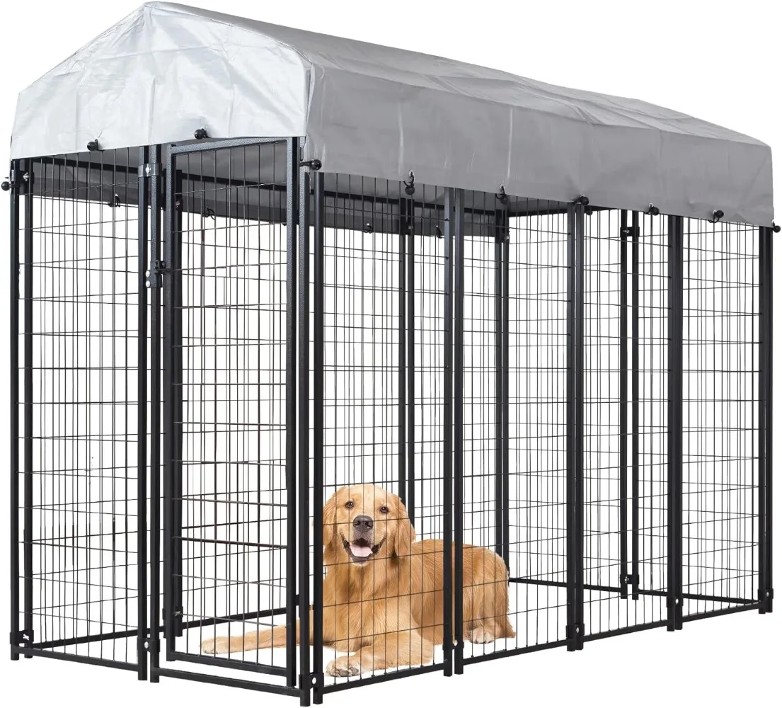 Large Outdoor Dog Kennel Heavy Duty Outdoor Dog Cage Anti-Rust Dog Pens Outdoor with Waterproof UV-Resistant Cover