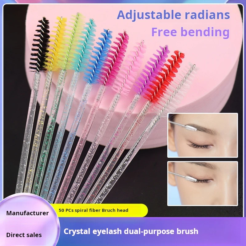 50pcs Crystal Rod Mascara Brush Solid Spiral Comb Can Be Bent Eyelash Comb