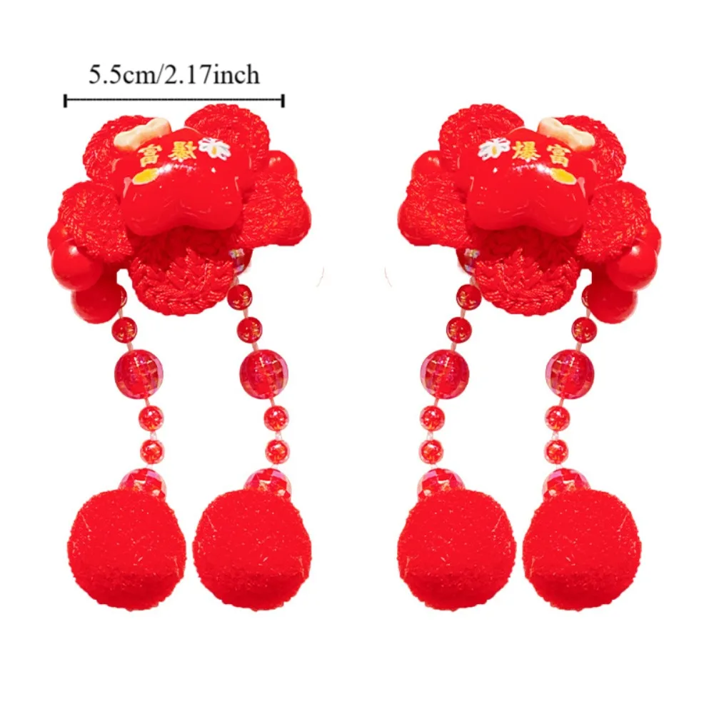 Copricapo di Capodanno per bambini in stile cinese Tang Suit Carino Capodanno Corda per capelli Hanfu Copricapo Nappa Fiocco rosso Anello per capelli Ragazze