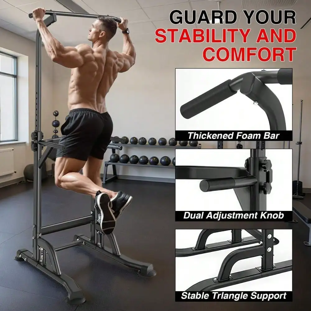 Gaderth Power Tower Dip Station With Adjustable Pull Up Bar, Free Standing Heavy Duty Strength Training Equipment For Home Gym, Multi-Function Chin Up Workout Station, 300 Lbs Capacity image 5