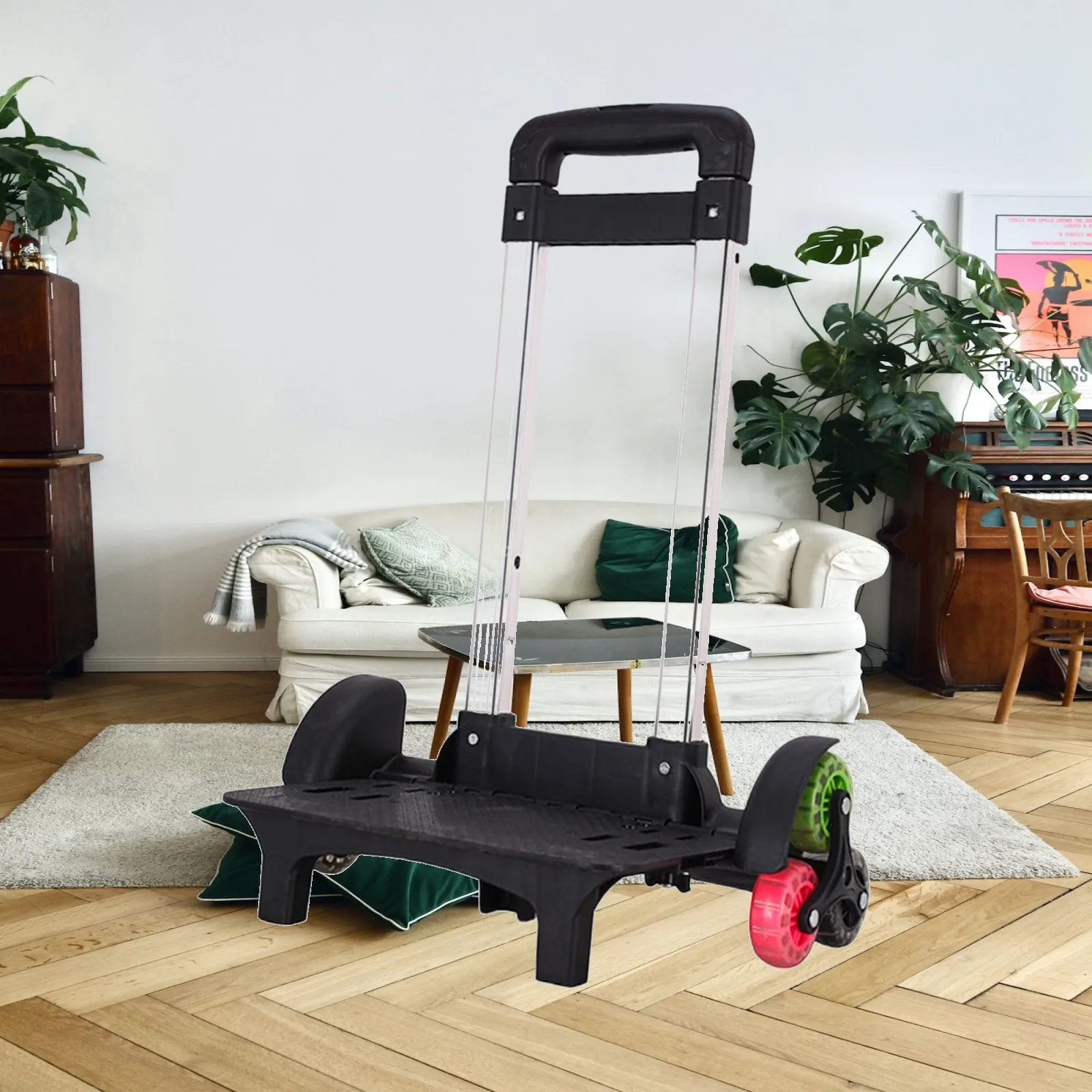 Backpack Trolley 6 Wheels Portable Roller Carrier Compact Telescopic Rod Moving Cart for Schoolbag Shopping Boxes Children Kids