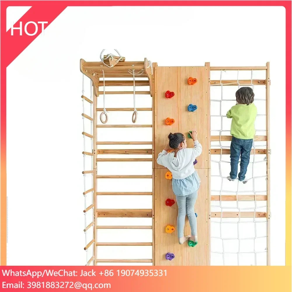 

LM KIDS Indoor Montessori Playground 9-in-1 Swedish Kids Ladder Wall Gym Set With Rock Climbing And Pullup Bars