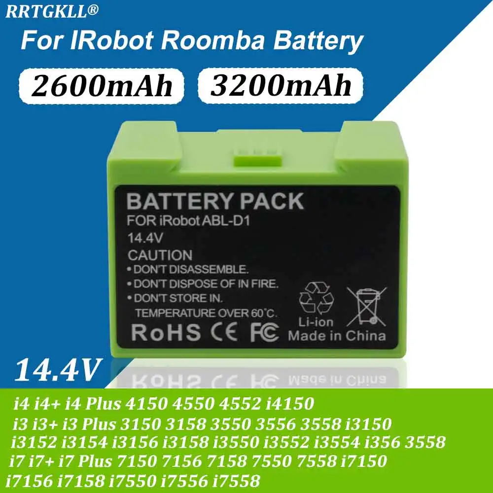 14.4V 2600mAh/3200mAh Battery Replacement for iRobot Roomba e and i Series i7+ e5 7150 7550 i3 3150 i3+ 3550 i4 4150 i4+ 4624864