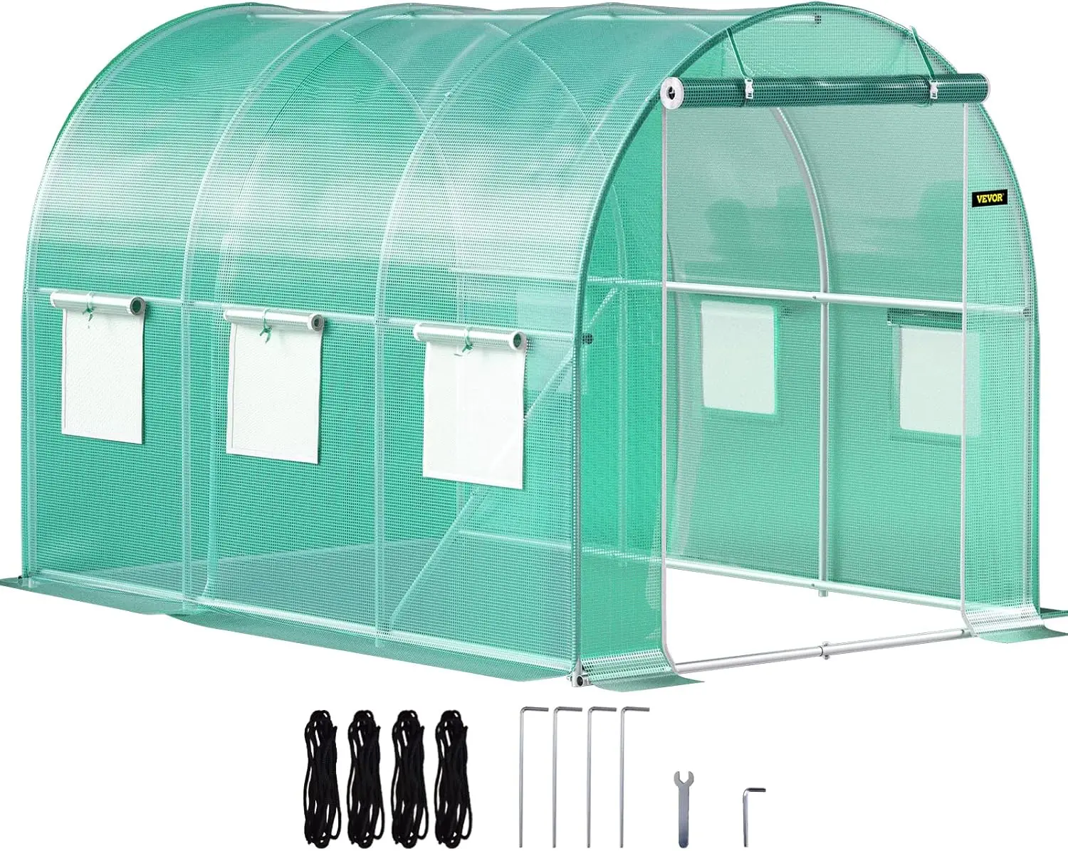 Walk-in Tunnel Greenhouse, 9.8 x 6.6 x 6.6 ft Portable Plant Hot House w/ Zippered Door, 6 Roll-up Windows, Galvanized Ste