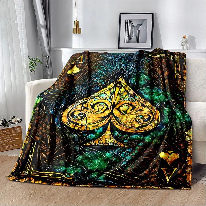 Modern Painting Ace of Spade Card Poker Soft Warm Flannel Throw Blanket Jack Queen and King Art Blanket for Living Room Bedroom