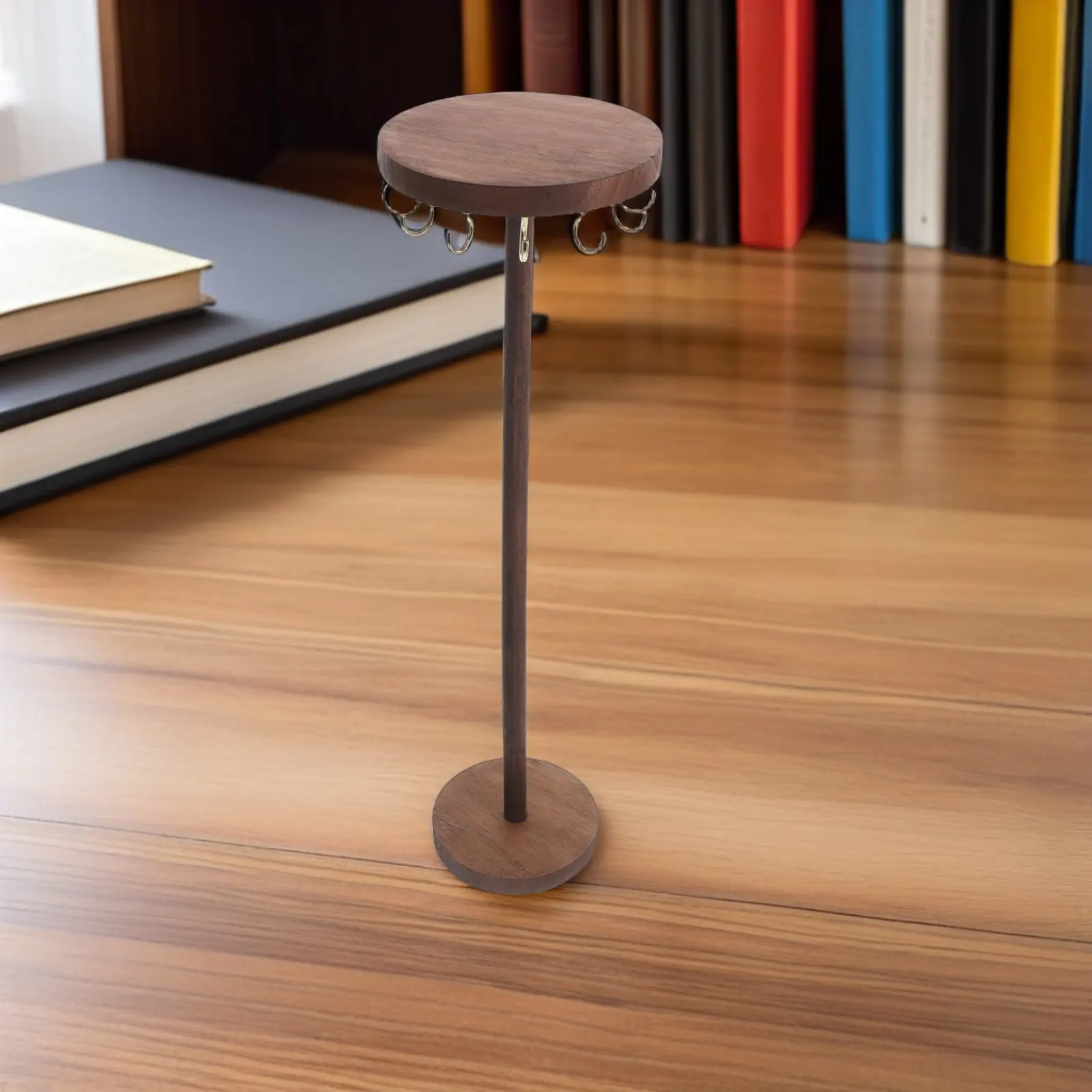 

Подставка для украшений из орехового дерева: держатель для ожерелий, классический дизайн, круглое основание, органайзер с крючками для серег, браслетов, брелоков