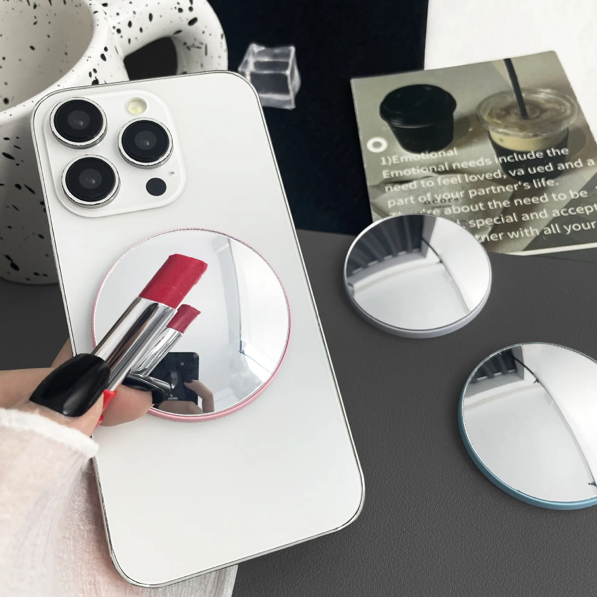 

Ins Mirror Magnetic Phone Grip Tok Holder Folding Morandi Cell Phone Table Stand Bracket Finger Socket Stretchable for Makeup