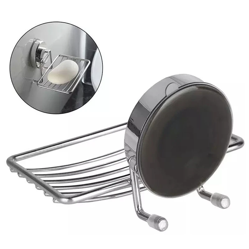 Bathroom Vacuum Suction Cup Silver Soap Holder Cup Box Dish Soap Storage Saver Shower Tray Bathroom Accessories